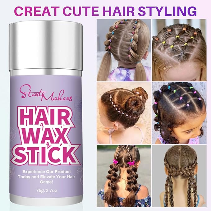 START MAKERS Hair Wax Stick with Slick Back Hair Brush Set, 200Pcs Clear Small Hair Elastics, 2Pcs Hair Tail Loop Styling Tools for Women Teen Girls Kids for Flyaways, Control, Sleek, Ponytail & Buns