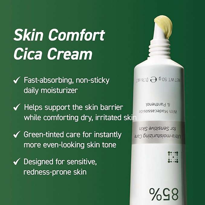 Cica Redness Relief Treatment Cream, Soothing & Hydrating Green Correcting Moisturizer with Madecassoside, Helps Repair Skin Barrier for Sensitive Skin, Vegan, Korean Skincare (1.76oz / 50g)