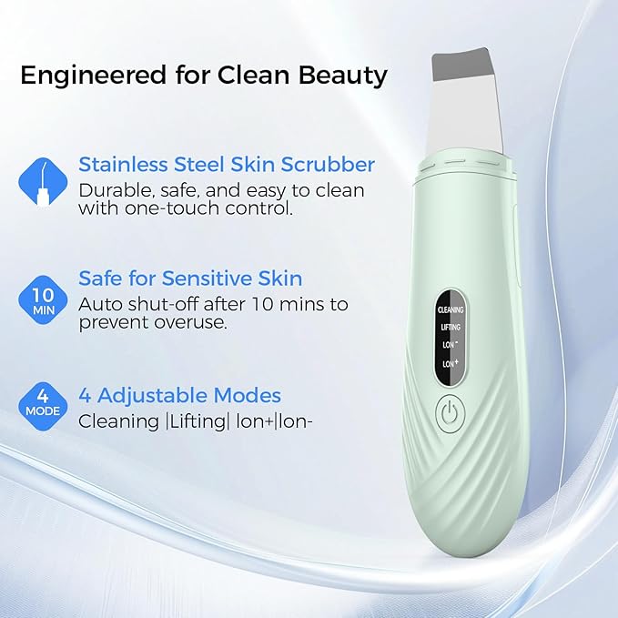 Skin Scrubber Face Spatula, Blackhead Remover Tool for Facial Deep Cleansing, Face Spatula Pore Cleaner with 4 Modes, Whitehead Remover, Blackhead Extractor, Face Scrubber (Green)