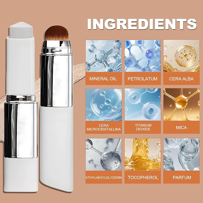 Blanc Cover Cream Stick - Korean Color-Changing Foundation Stick with Detachable Brush, Buildable Coverage, Hydrating Makeup for Flawless & Smooth Skin, Tattoo Cover Up Makeup (lvory white)