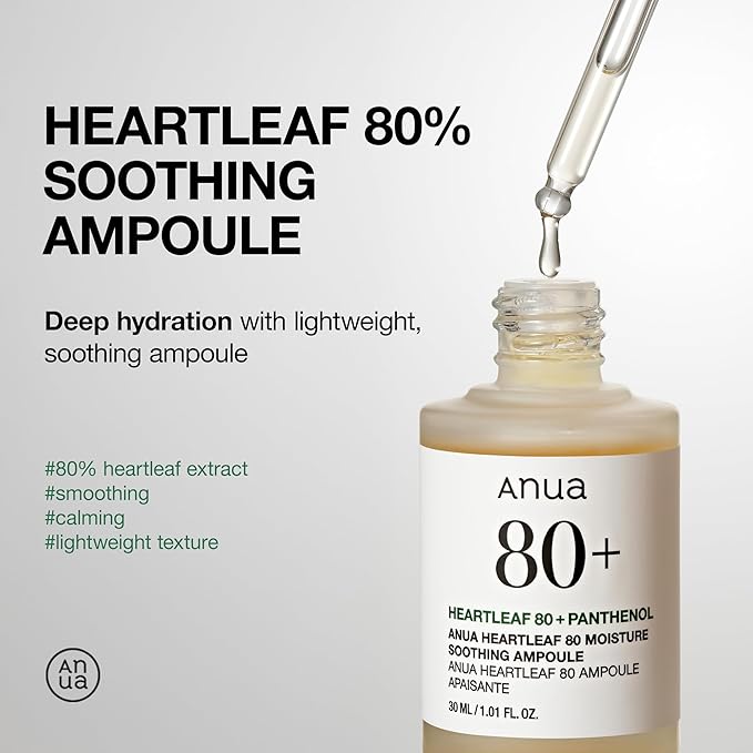 Anua Skin Relief Duo for Calming Skin, Heartleaf 77 pH 5.5 Soothing Toner, Heartleaf 80 Calming Ampoule for Sensitive Skin, panthenol B5, Hydrating, Soothing Effect, Vegan, Korean Skincare Set