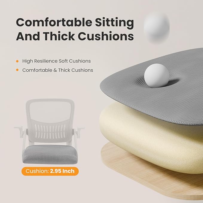 NEWBULIG Office Chair - Ergonomic Desk Chair with Lumbar Support, Mesh Computer Executive Rolling Chairs, Swivel Task Chairs with Wheels, Comfy Flip-up Arms for Bedroom, Study, Student Gray
