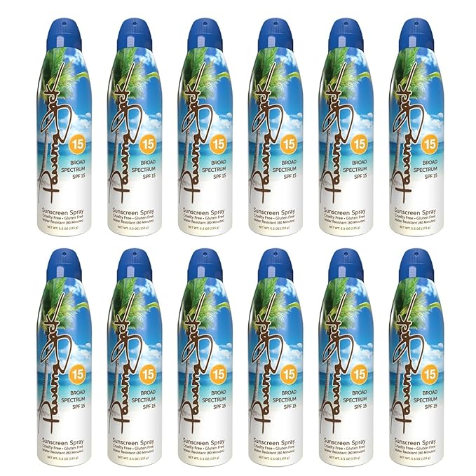 Panama Jack Continuous Spray Sunscreen - SPF 15, Broad Spectrum UVA/UVB Protection, PABA, Paraben, Gluten & Cruelty Free, Water Resistant (80 Minutes), 5.5 OZ (Pack of 12)