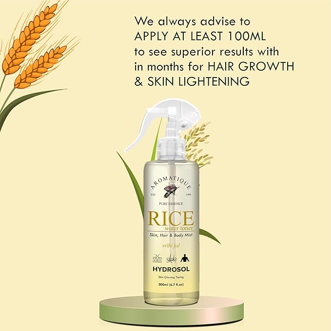 Aromatique Rice Water Toner Hydrating & Nourishing Face Mist Brightens, Revitalizes & Softens Multi-Use Hydrosol for Skin & Hair Suitable for All Skin Types Daily Use (200 ML) Pink