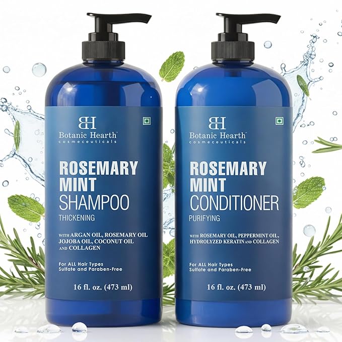 Botanic Hearth Rosemary Mint Shampoo and Conditioner Set, Thickening Formula, Promotes Hair Growth and Scalp Health Sulfate Free & Paraben Free, for Men & Women | 16 fl oz each