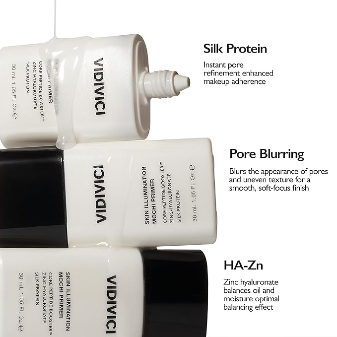 VIDIVICI Skin Illumination Mochi Primer 1.05 fl oz | Pore Blurring & Serum-Like Makeup Primer with 84% Skincare Ingredients, Pearl Soft Focus Effect, Hydrating & Makeup Gripping Base