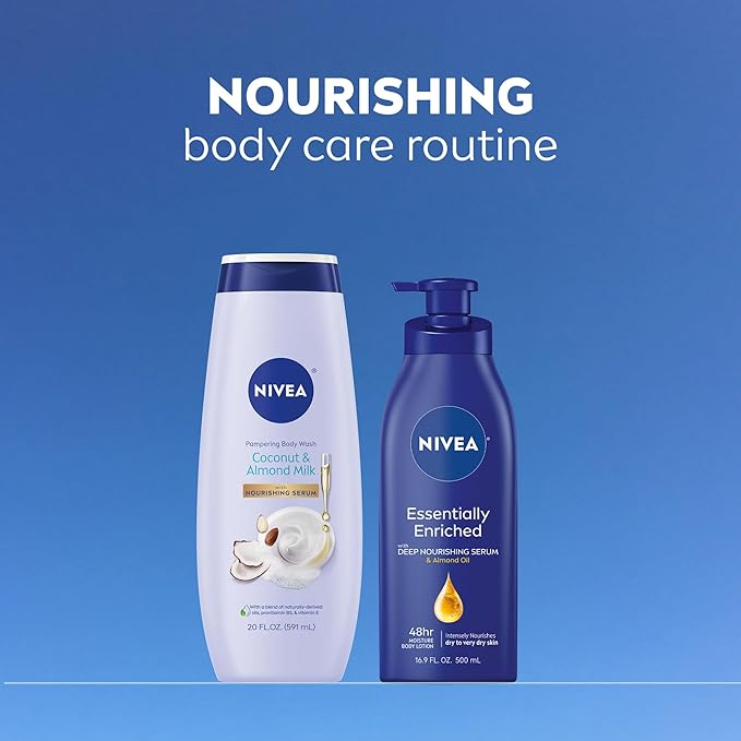 NIVEA Pampering Coconut and Almond Milk Body Wash with Nourishing Serum,Moisturizing Body Wash for Women,Enriched with Provitamin B5 and Vitamin E,20 Fl Oz Bottle,(Pack of 6)