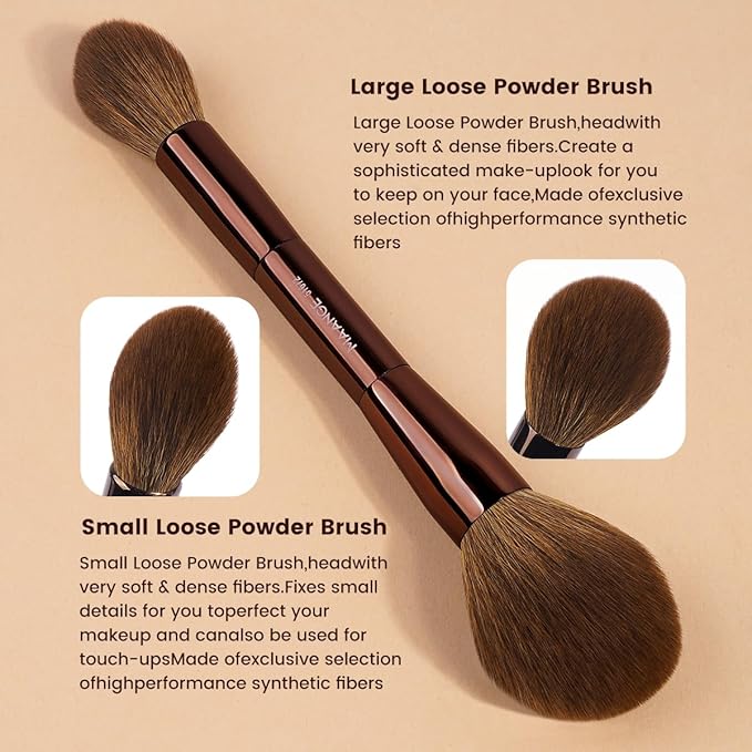 MAANGE 7pcs Makeup Brush Set Double Sided Kabuki Makeup Brushes Contour Brush for Foundation Liquid Powder Concealer Cream Cosmetics Bronzer Blending Blush Buffing Makeup Tools (Brown)