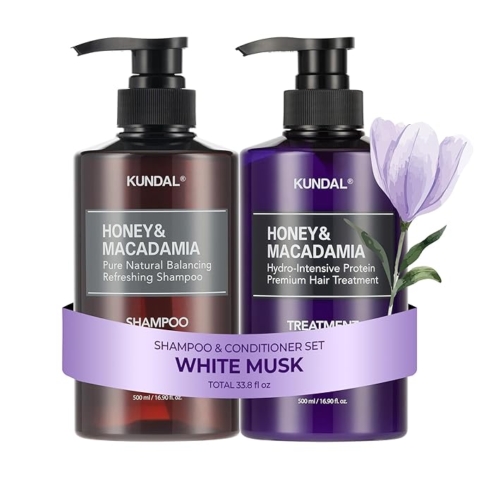 KUNDAL Korean Shampoo and Conditioner Set [White Musk] Salon-quality, Long Lasting Scent, Moisturizing, Sulfate-Free, Argan & Macadamia Oil, Korean Hair care,16.9 fl oz each
