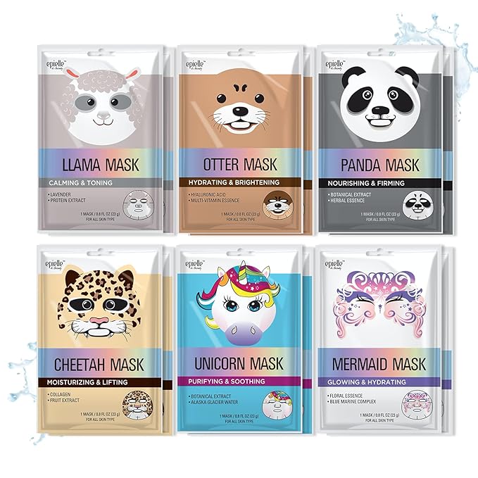 Epielle Character Face Mask Mystical Safari 12 Pack, Fun & Effective Korean Skin Care, Spa Party Favors, Easter Basket Stuffers, Birthday Gifts for Women, Self Care Gifts