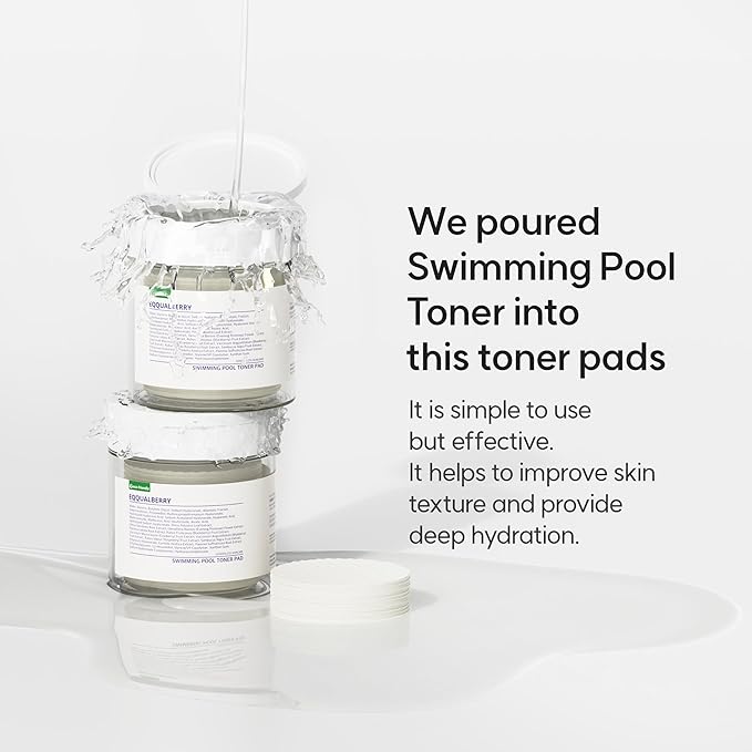 EQQUALBERRY Swimming Pool Toner Pads - Dual-Textured Facial Toner Pads for Pore Care and Gentle Exfoliation | Boosted Hydration with Hyaluronic Acid | Korean Toner Pads for Face (70 Pads)