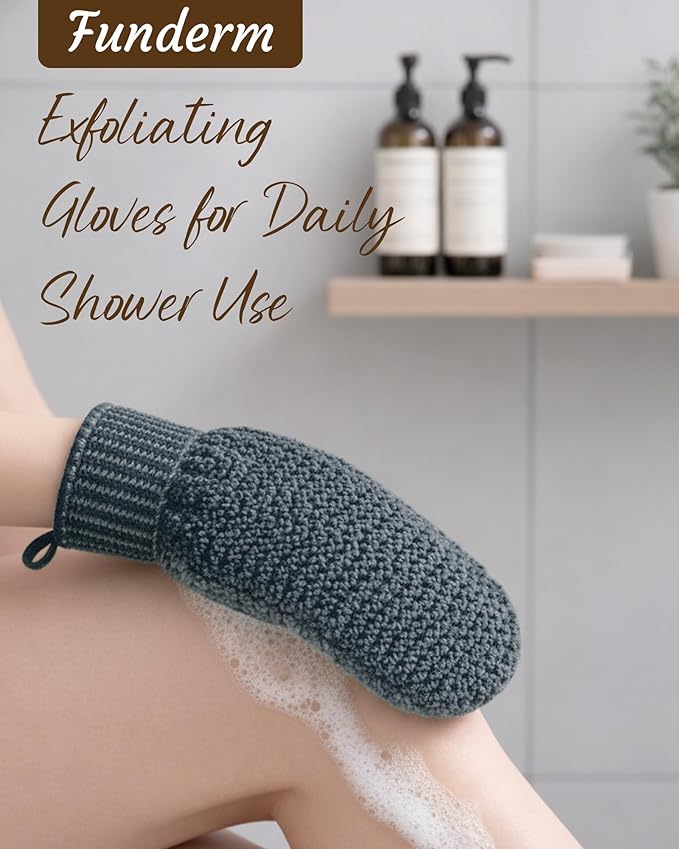 Exfoliating Gloves 2 Pack, Wave Texture Exfoliating Mitt for Dead Skin Remover, Body Scrub Gloves for Bath Shower, Korean Exfoliating Mitt, Loofah Alternative Body Scrubber for Women & Men