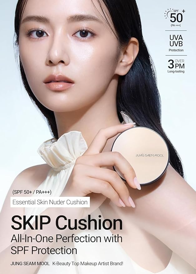 JUNG SAEM MOOL Essential Skin Nuder Cushion | Natural Finish, Buildable Coverage Cushion Foundation by Korean Makeup Artist (Refill Included, SPF 50 | Gift Set with Mool Cream & Puff), 23 Medium Deep