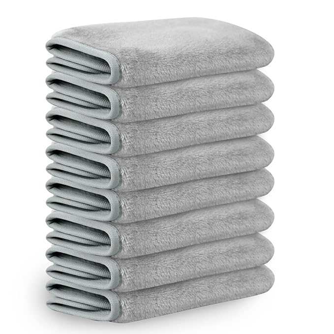 Nugilla Makeup Remover Cloths, 8 Packs Makeup Remover Towels Reusable Face Wash Cloth, Soft Microfiber Face Cloth for Women(Light Grey)