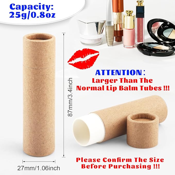 10 Pcs 25g/0.8oz Large Size Paperboard Lip Balm Tubes Krafts Paper Lipstick Tube Round Cardboard Empty Lip Gloss Container Holder Tubes for DIY Deodorant Salve Cosmetic Lotion Solid Perfume - Brown