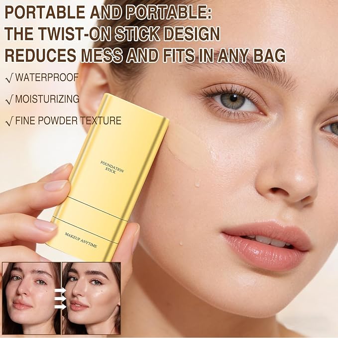 Luminous Dual-Ended Concealer Foundation Stick,Korean 3-in-1 Foundation Stick with Concealer & Brush,Double Head Foundations Make up Sticks,Full Coverage Korean Makeup Skin Tint(#02 Skin Tone)