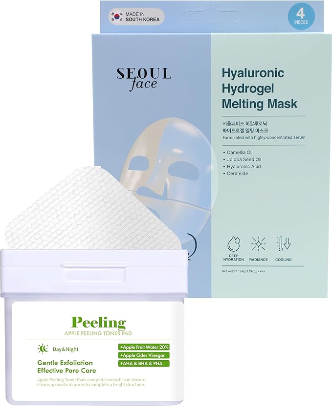 DERMAL Apple Peeling Toner Pad, 80 Pads + Hyaluronic Hydrogel Melting Jelly Gel Mask 4 ea Bundle