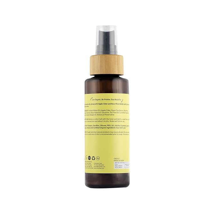 OMORFEE Organic Tangy Fresh Face Toner | Face Toner For Oily Skin | Apple Cider, Lemon Oil, Green Tea Extract, Aloe Vera, Tea Tree Oil | 100 ml / 3.38 Fl. Oz.