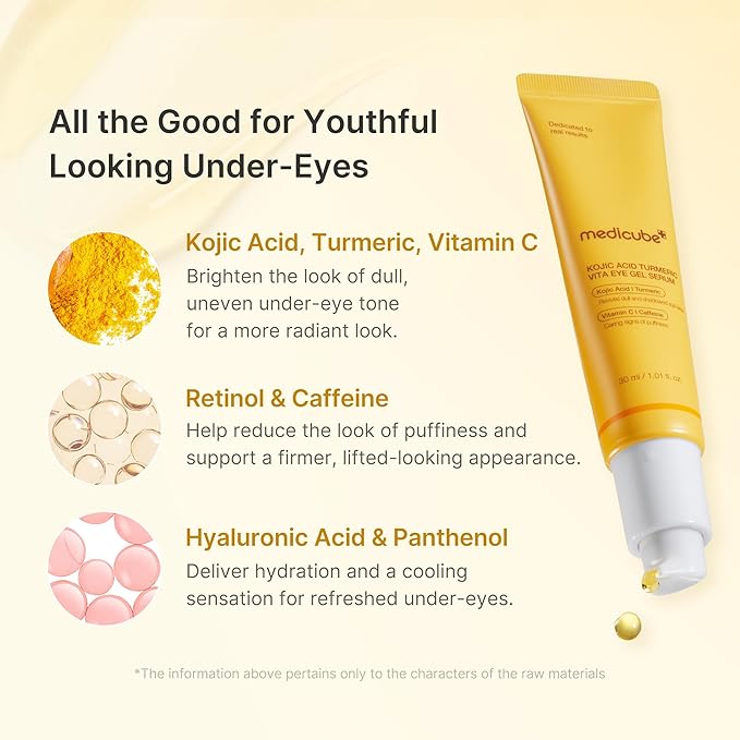 medicube Facial Device & Brightening Eye Care Duo: Kojic Acid Eye Gel Serum with Turmeric & Vitamin C and Booster Pro Black | All-Day Refreshing & Brightening Care with Retinol & Caffeine