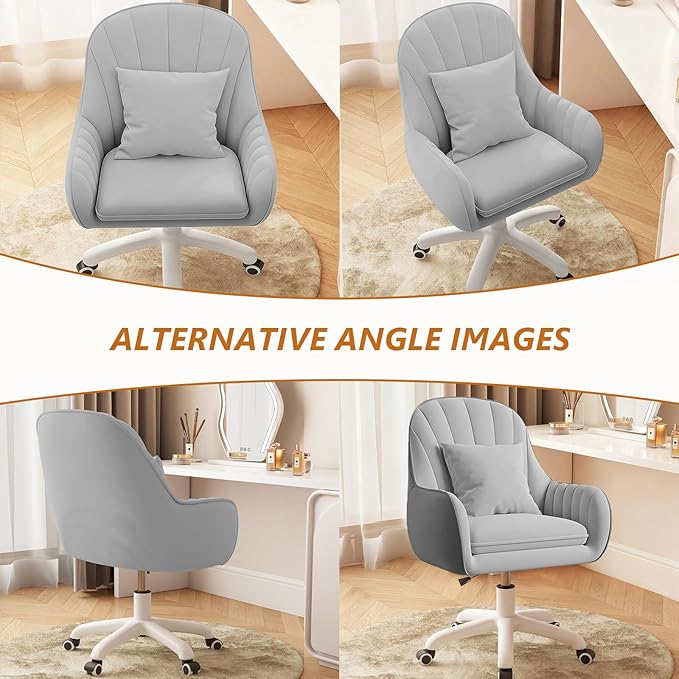 Cute Home Office Chair Velvet Upholstered Desk Chairs with Mid Back Swivel Adjustable Makeup Vanity Computer Chair with Wheels