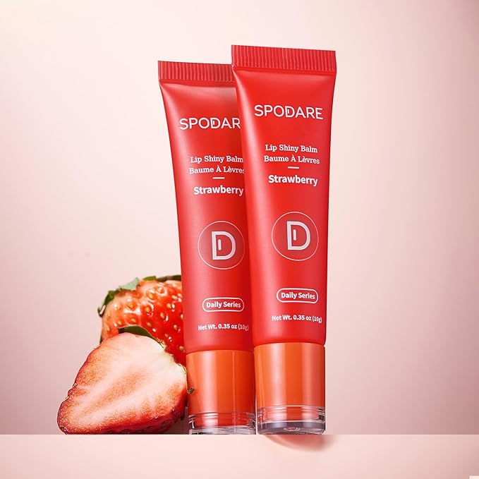 Lip Glowy Balm Strawberry: Lip Gloss Hydrate and Nourish with Natural Strawberry Extracts& Hyaluronic Acid Complex for Softening and Plumping Finish, Travel Size for Men and Women