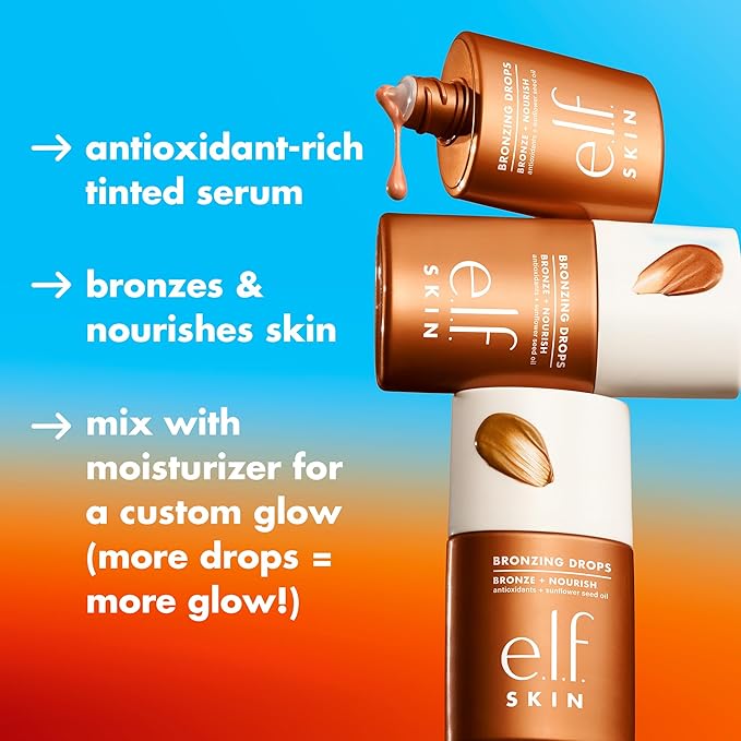 e.l.f. SKIN Bronzing Drops, Liquid Bronzer For Face & Skin, Creates A Sun-Kissed Glow, Infused With Vitamin E, Vegan & Cruelty-Free, Fair Gold