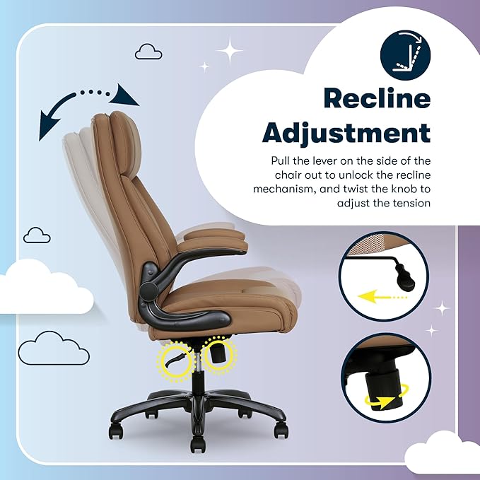 Serta Torrington Big & Tall Office Chair, with Flip-Up Padded Armrests, Ultra-Comfortable ComfortCoils Seat Cushion Technology, Modern Executive Premium PU Desk Chair, Tan