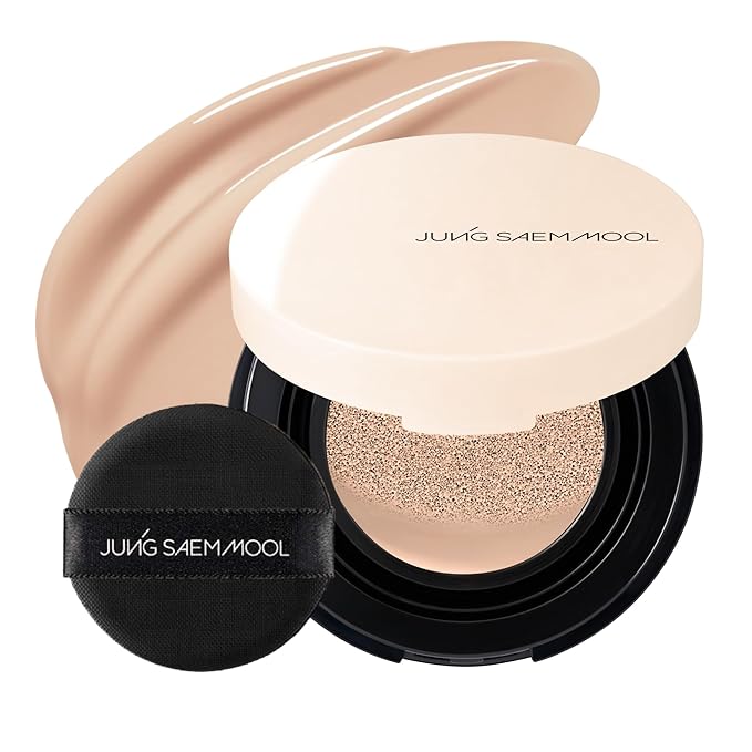 JUNG SAEM MOOL Essential Skin Nuder Cushion | Natural Finish, Buildable Coverage Cushion Foundation by Korean Makeup Artist (Mini, 0.17 Fl Oz), 22N Peach Light