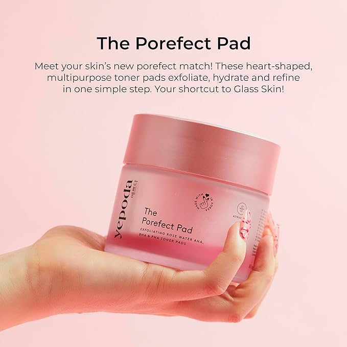 Yepoda The Porefect Pad, Exfoliating Rose Water AHA, BHA & PHA Toner Pads, Gently exfoliating & Pore Refining, Vegan Korean Toner-Pads for All Skin Types, 4.05 FL. OZ. (120 mL) / 60 Pads
