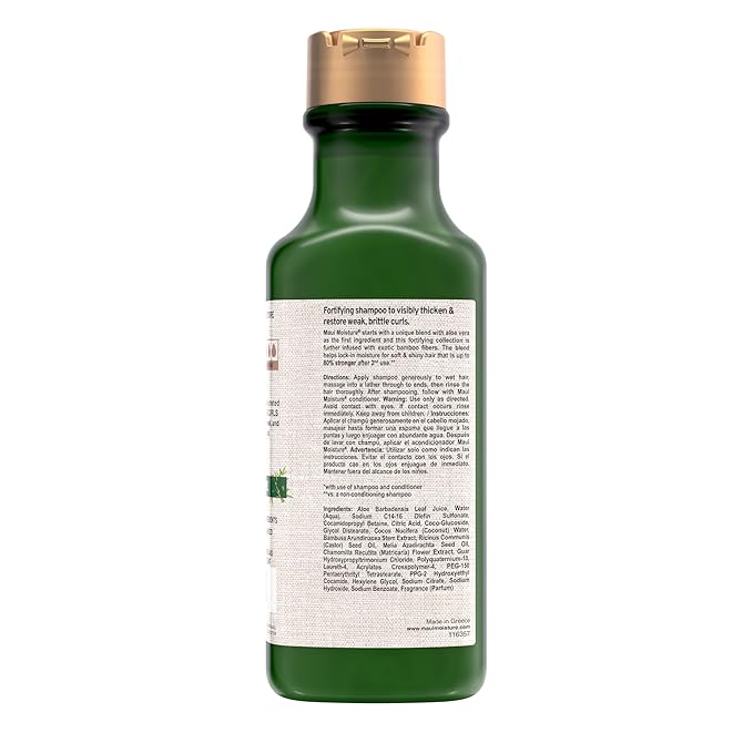 Maui Moisture Thicken & Restore + Bamboo Fibers Strengthening Shampoo to Soften Transitioning or Natural Hair & Renew Brittle Hair, Vegan, Silicone & Paraben-Free, 13 fl oz