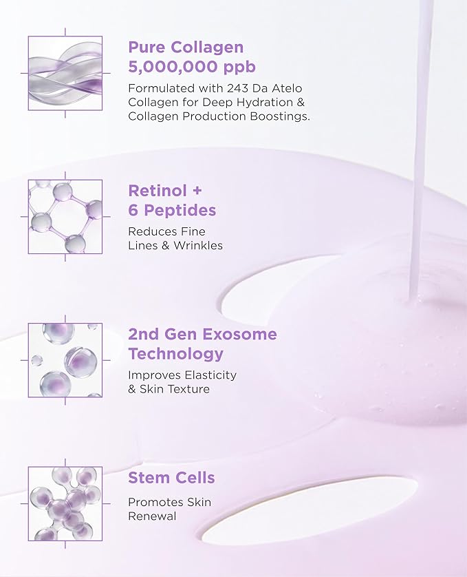AROCELL Super Collagen Overnight Hydrogel Mask with Retinol & Stem Cell | Firming, Lifting, Plumping, Long-Lasting Glow | Korean Glass Skin Care | 43g x 7 | BSS Skincare Must-Have