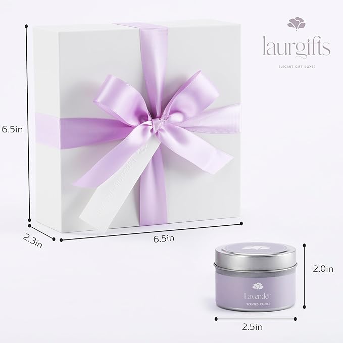 Lavender Spa Gift Box for Women – Small Candle Set with Bath Gifts, Relaxing Self Care Spa Set, Birthday Basket for Women, Mom & New Mom