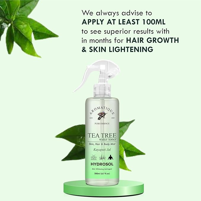 Aromatique Natural Tea Tree Water Toner/Mist Spray/Hydrosol -Hydrating, Refreshing Skin & Hair Care Solution - Ph Balancing, Acne-Fighting, Daily Use Formula 200ml
