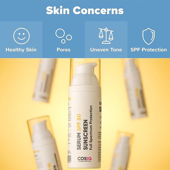 Cos-IQ Sunscreen SPF 50 Serum, PA++++ | For Oily, Dry, Acne-prone Skin |Ultra Lightweight Texture |Non-Greasy |No White Cast |Broad Spectrum Protection & Blue Light Protection | For Men & Women | 30ml