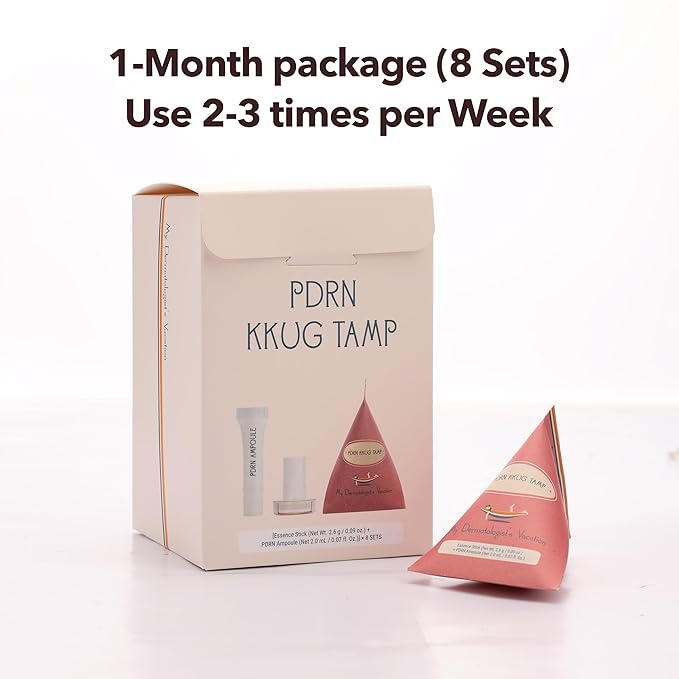 My Dermatologist's Vacation, PDRN KKUG TAMP – Double-Acting Beauty Device with Micropoint ESSENCE STICK & AMPOULE, Korean Skincare Facial Serum Kit, 8 Single-Use Sets (2 Pieces Per Use)
