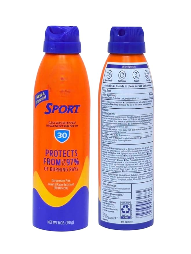 Sport Ultra Spray Sunscreen SPF 30 B B, 6 oz - Pack of 2 - Broad Spectrum UVA/UVB Protection - 100% Clear, Non-Greasy, Sweat & Water Resistant