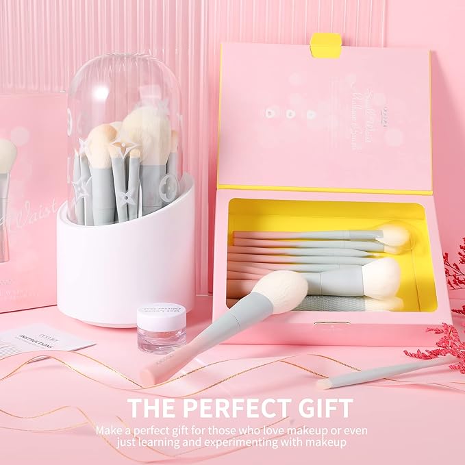 Docolor 14Pcs Makeup Brushes Premium Synthetic Makeup Brush Set Includes 9pcs Eye Brushes,5pcs Synthetic Face Brushes Perfect for Foundation,Blush,Bronzer,Contour,Eyeshadow & Powder-Small Waist Series
