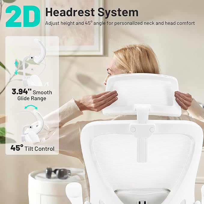 AreShark Office Chair - Ergonomic Desk Chair Breathable Mesh Chair with 2D Headrest & Adjustable Lumbar Support - Executive High Back Rolling Swivel Computer Gaming Chair with Wheels Flip-up Armrests