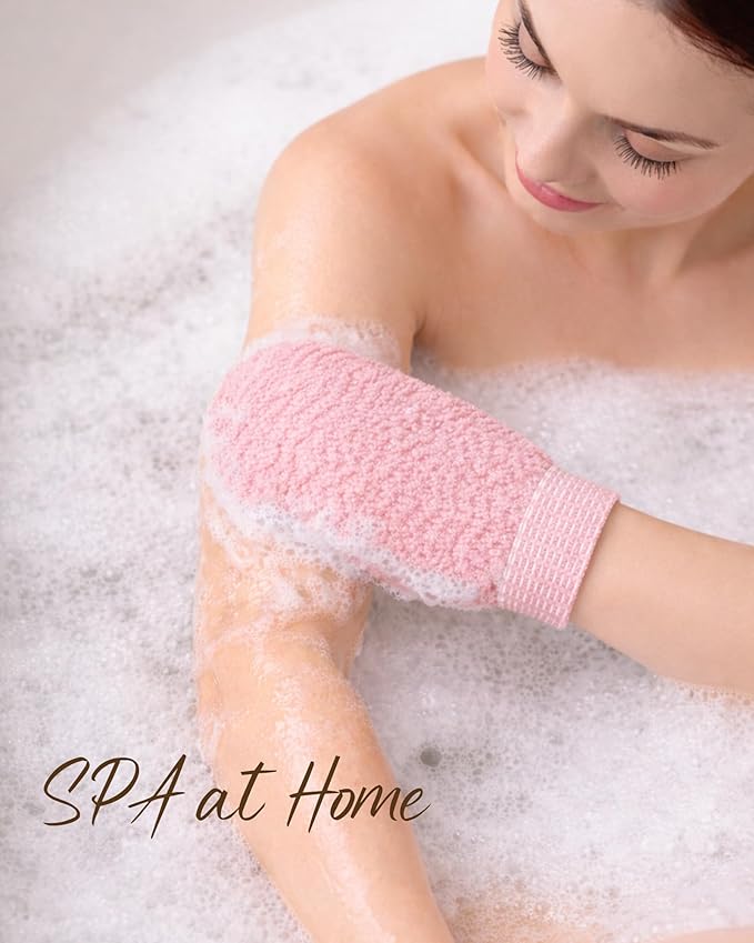 Exfoliating Gloves 2 Pack, Wave Texture Exfoliating Mitt for Dead Skin Remover, Body Scrub Gloves for Bath Shower, Korean Exfoliating Mitt, Loofah Alternative Body Scrubber for Women & Men