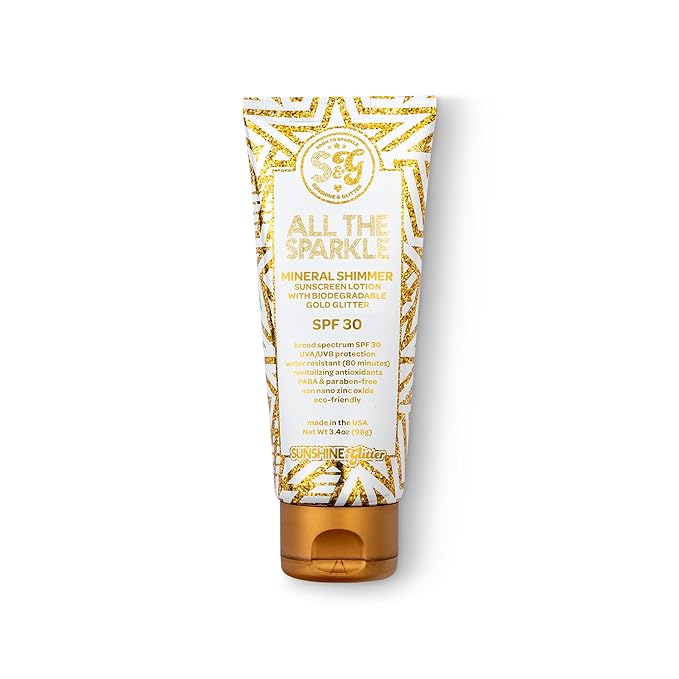 Sunshine & Glitter | ALL THE SPARKLE | Biodegradable GLITTER & MINERAL SHIMMER SUNSCREEN SPF 30 | 100% MINERAL ZINC OXIDE | REEF FRIENDLY | Water Resistant | TSA APPROVED TRAVEL READY 3.4 Oz