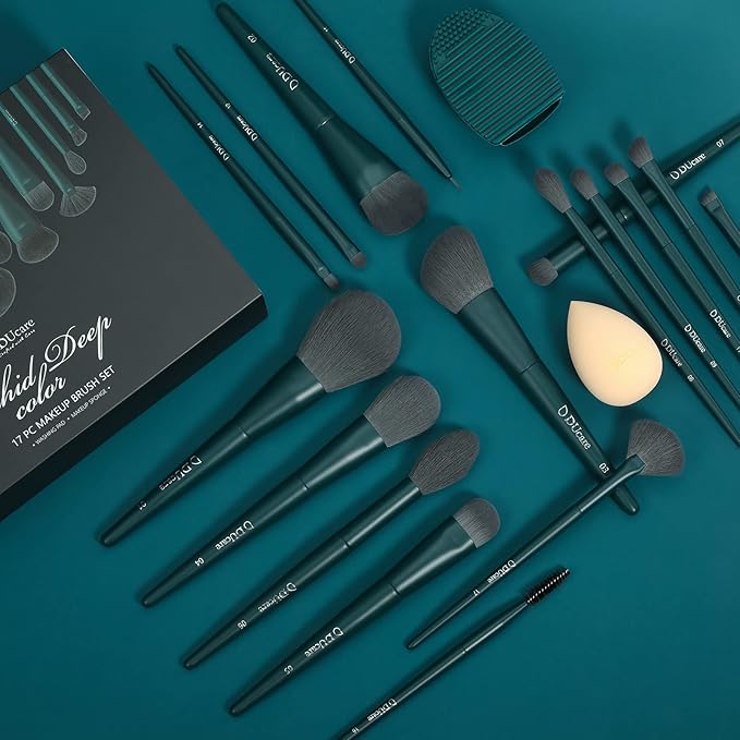 DUcare Makeup Gift Set 19 Pcs,17pcs Makeup Brushes Set 1pc Cleaning Mat 1pc Makeup Sponge Make up Brushes for Foundation,Face Blending Powder, Contour, Bronzer,Highlight, Concealer, Eyeshadow