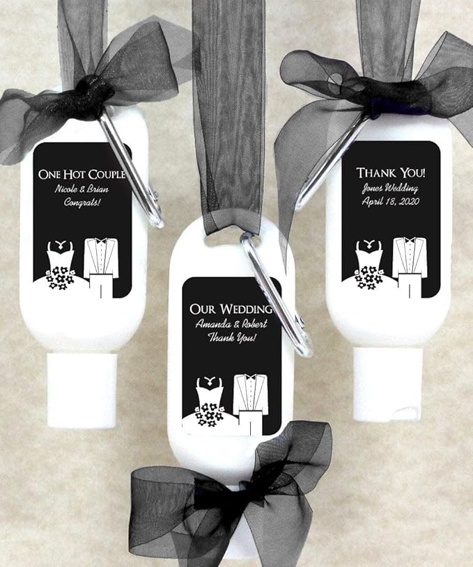 Personalized Sunscreen with Carabiner SPF 30, Custom Sunscreen for Wedding Favors, Party Favors - Silhouette Designs (Set of 12)