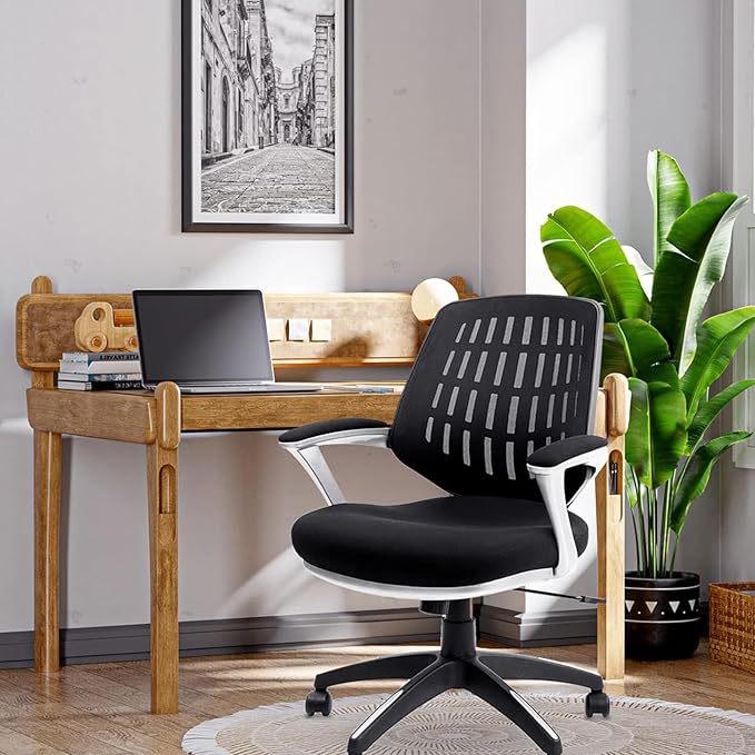 CLATINA Ergonomic Office Chair, Mesh Mid Back Swivel Task Chair with Adjustable Height, Comfortable Thickened Seat Lumbar Support Home Computer Desk Chair for Home Working Study Gaming, Black