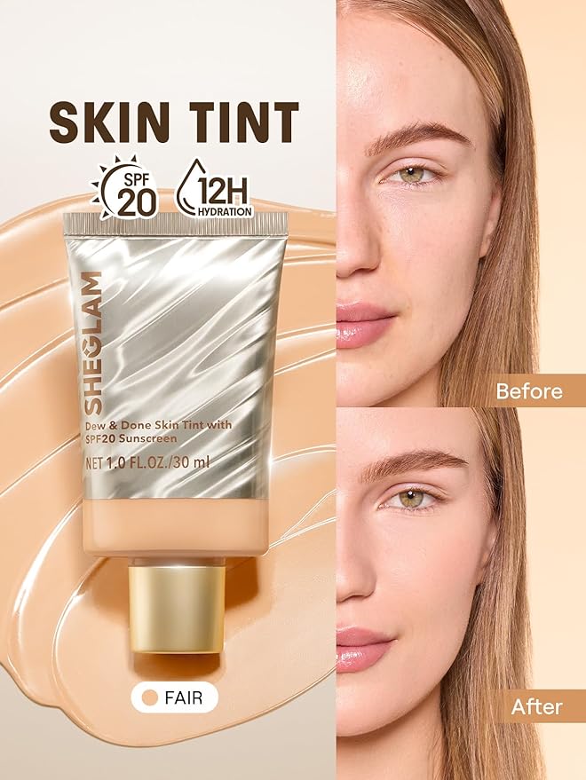 SHEGLAM Dew & Done Skin Tint with SPF20 Light-medium Coverage Foundation Evens Skin Tone-Fair