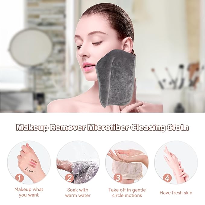 Nugilla Makeup Remover Cloths, 8 Packs Makeup Remover Towels Reusable Face Wash Cloth, Soft Microfiber Face Cloth for Women(Cool Grey)