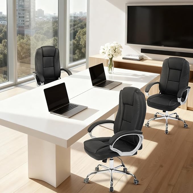 NEO Chair Office Desk Ergonomic Gaming Chair High Back Adjustable Computer Chair with Wheels and Lumbar Support Comfy Leather Executive Swivel (Jet Black)