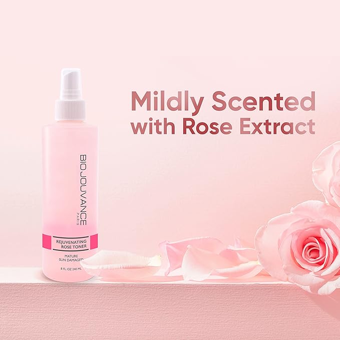 Rejuvenating Rose Toner Spray 8oz / 240ml - for Mature/Sun Damaged Skin | PH Balancing | Alcohol-Free | Gentle Hydrating Face Toner | Daily Facial Skin Care | Made in France