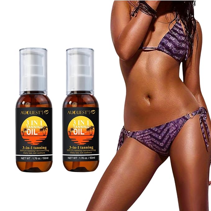 3-in-1 Tanning Oil,Summer Beach Tanning Aid Dark Brown Bronze Body Tanning Oil.Lotion Black Bronzer Oil for Body SPF 25+, Skin-Firming Tanning Lotion for Face Body, Hydrating After Sun Lotion (2(pcs))