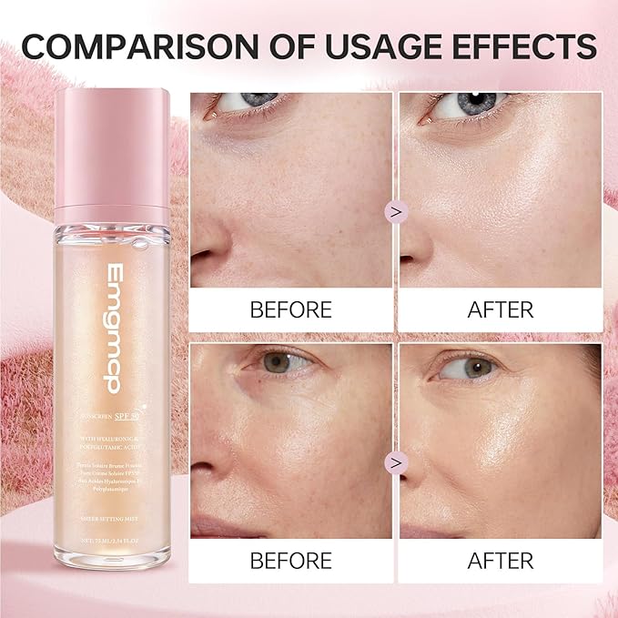 Sheer Setting Mist Sunscreen SPF 50, Broad Spectrum Shimmering Body Oil Mist for Face & Body, Hydrating Makeup-Friendly, Reef-Safe, Non-Greasy & Weightless Fast Drying for Dewy Finish (1pc)