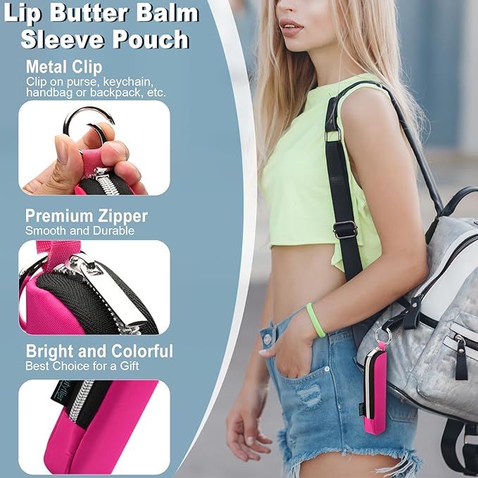Beautyflier Tinted Lip Butter Balm Keychain Holder Compatible with Summer Fridays 0.5 Oz Lip Balm, Attachment for Summer Fridays, Shine Lip Gloss Portable Holder (Hot Pink)